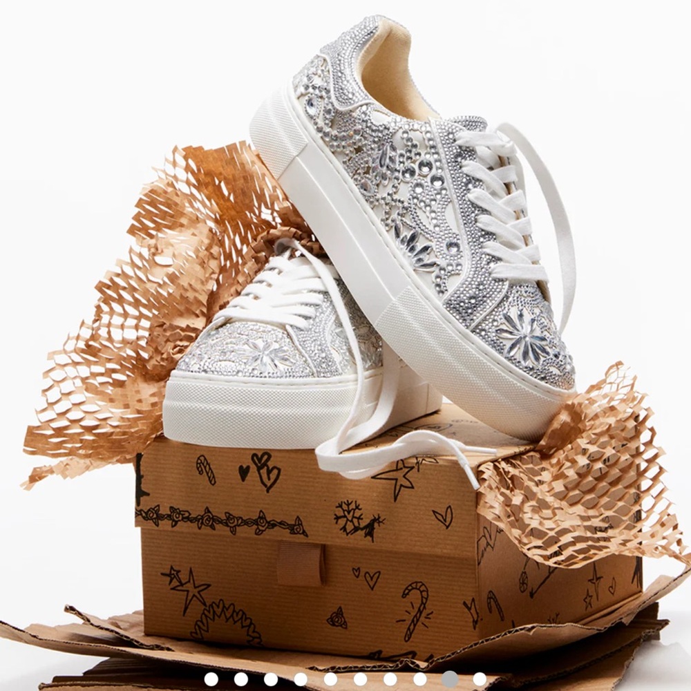 Betsey Johnson Silver White Sneakers with Textured Metallic Finish